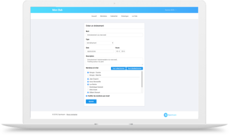 page créer un évènement sporteam