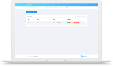 page gestion évènements sporteam